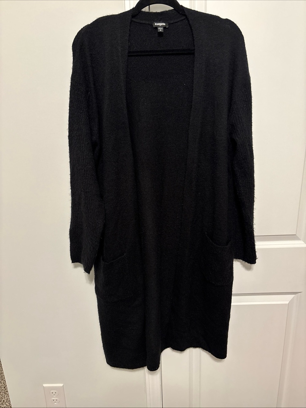 Express Black Open-Front Long Cardigan with Pockets